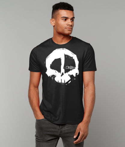 Black Skull Logo T-shirt, Organic Cotton T-shirts, Quality Tees, Misfits inc Tshirt, White Logo Tshirts -