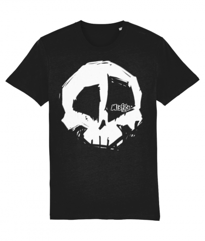 Black Skull T-shirt, Organic Cotton T-shirts, Quality Tees, Misfits inc Tshirt, White Logo Tshirts